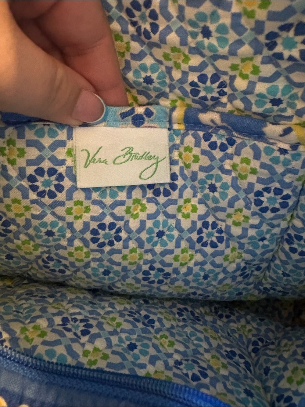 Vera Bradley Blue Paisley Quilted Tote Bag Large Zip Top Shoulder Handbag - Picture 5 of 7